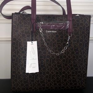 Calvin Klein Tote NWT Brown/Khaki/ Eggplant
